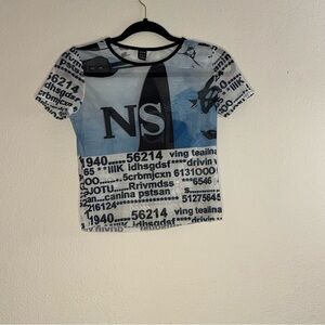 Graphic Blue & White Sheer Tee